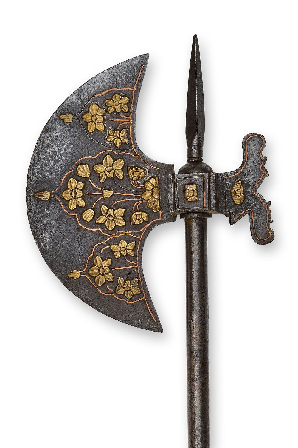 Lot 189: A INDIAN AXE TABARZIN INLAID WITH BRASS AND COPPER, 19TH CENTURY