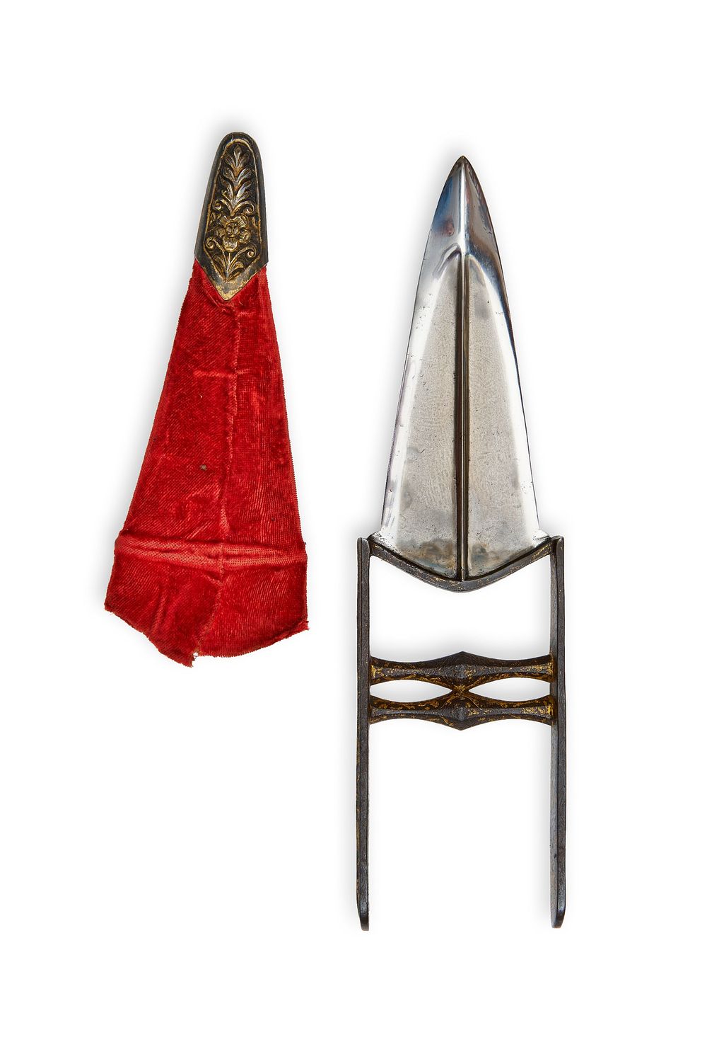 Lot 191: A NORTH INDIAN GOLD INLAID KATAR DAGGER WITH WATERED STEEL BLADE, MUGHAL, 19TH CENTURY