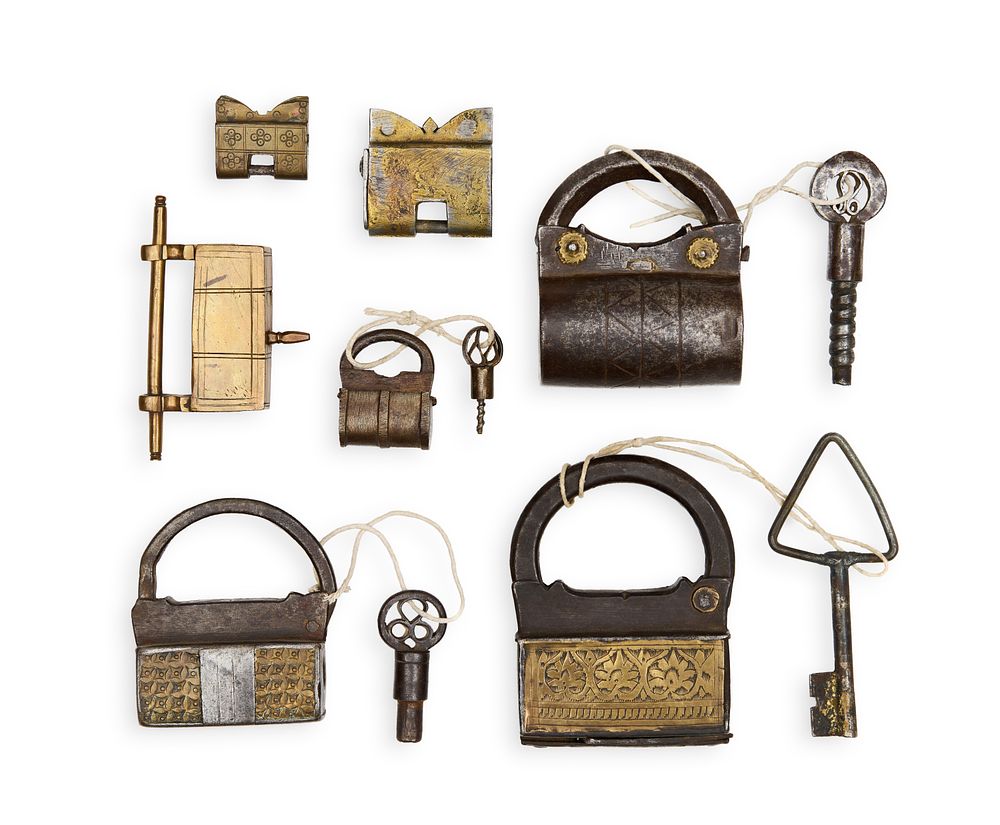 Lot 342: A COLLECTION OF EARLY PADLOCKS, INDIAN OR NORTH AFRICAN, 17TH CENTURY OR LATER