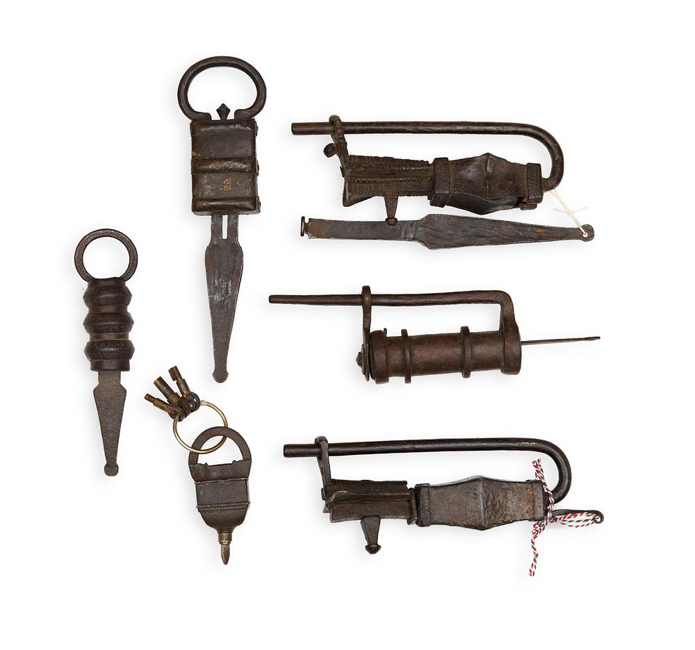 Lot 343: A COLLECTION OF EARLY PADLOCKS, INDIAN OR NORTH AFRICAN, 17TH CENTURY OR LATER