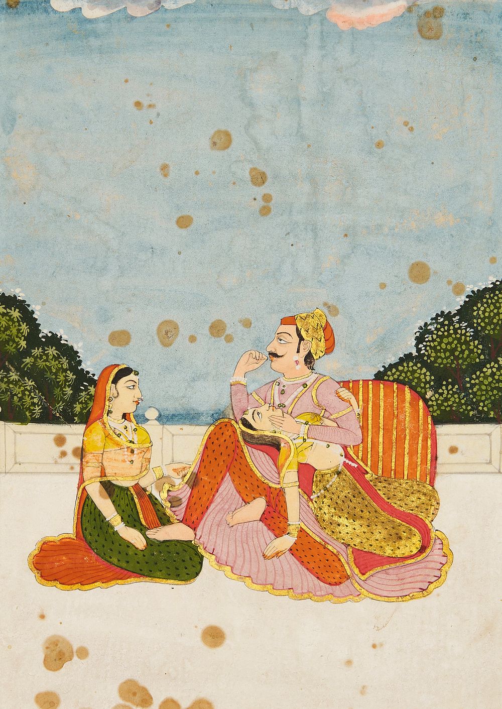 Lot 134: AN INDIAN MINIATURE PAINTING WITH ROMANTIC SCENE, LATE MUGHAL, 18TH - 19TH CENTURY