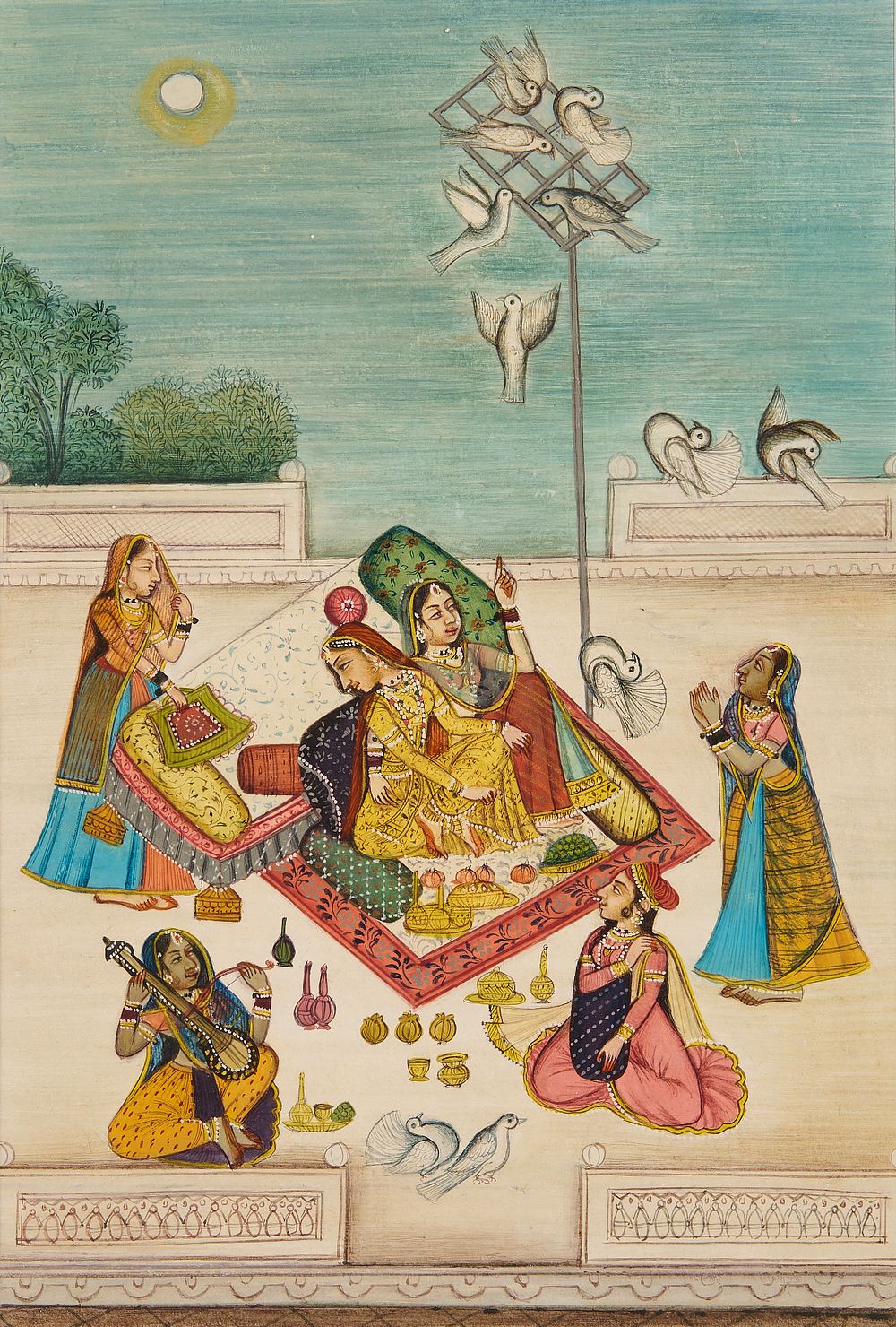 Lot 135: AN INDIAN MINIATURE PAINTING WITH COURTLY ROMANTIC SCENE, LATE MUGHAL, 18TH - 19TH CENTURY