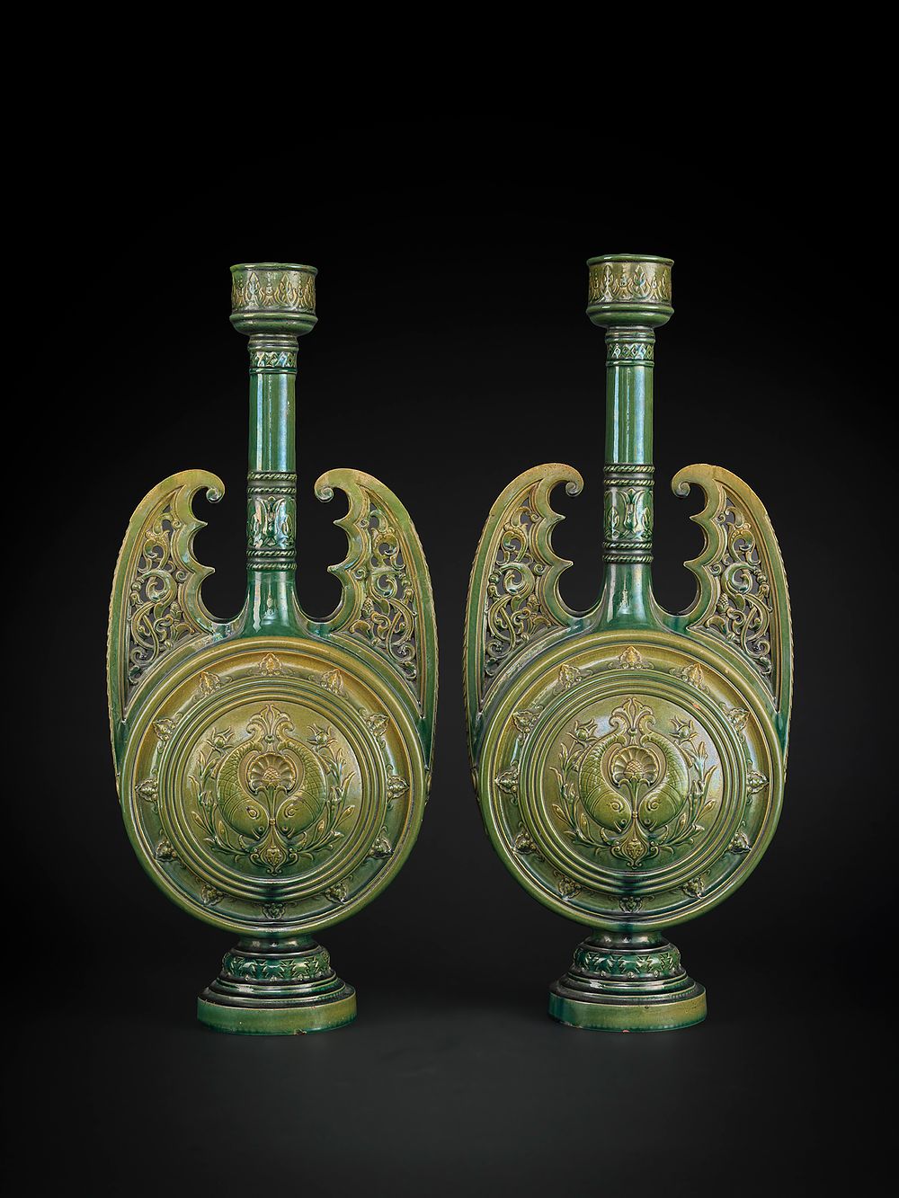 Lot 341: PAIR OF HISPANO-MORESQUE GREEN LUSTRE POTTER VASES, SPAIN, 19TH CENTURY