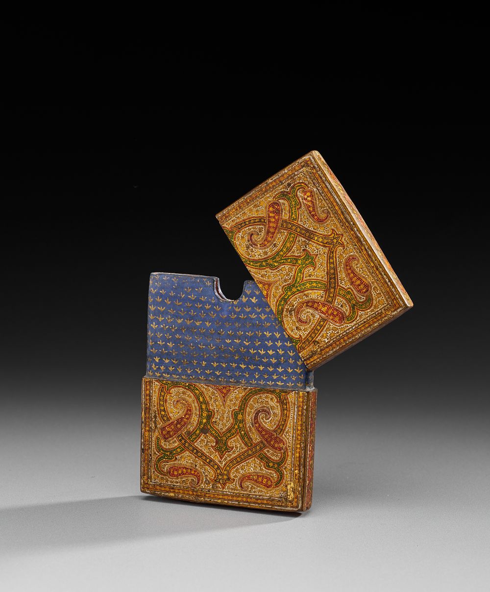 Lot 154: A KASHMIRI PAPIER-MACHE CARD HOLDER CASE, INDIA, 19TH CENTURY