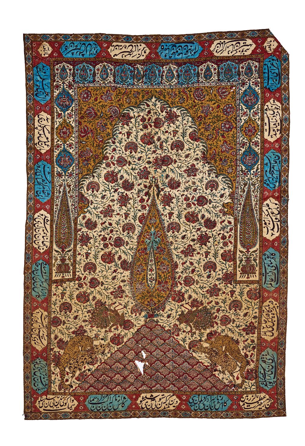 Lot 245: A LARGE SIGNED KALAMKARI TEXTILE WALL-HANGING, NORTH INDIA, 19TH CENTURY