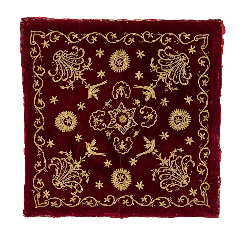 Lot 261: A RED VELVET AND METAL THREAD OTTOMAN TEXTILE, TURKEY, 19TH CENTURY