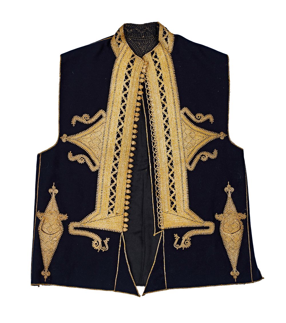 Lot 252: A MIDDLE EASTERN GILT EMBROIDERED WAISTCOAT, CIRCA 1900