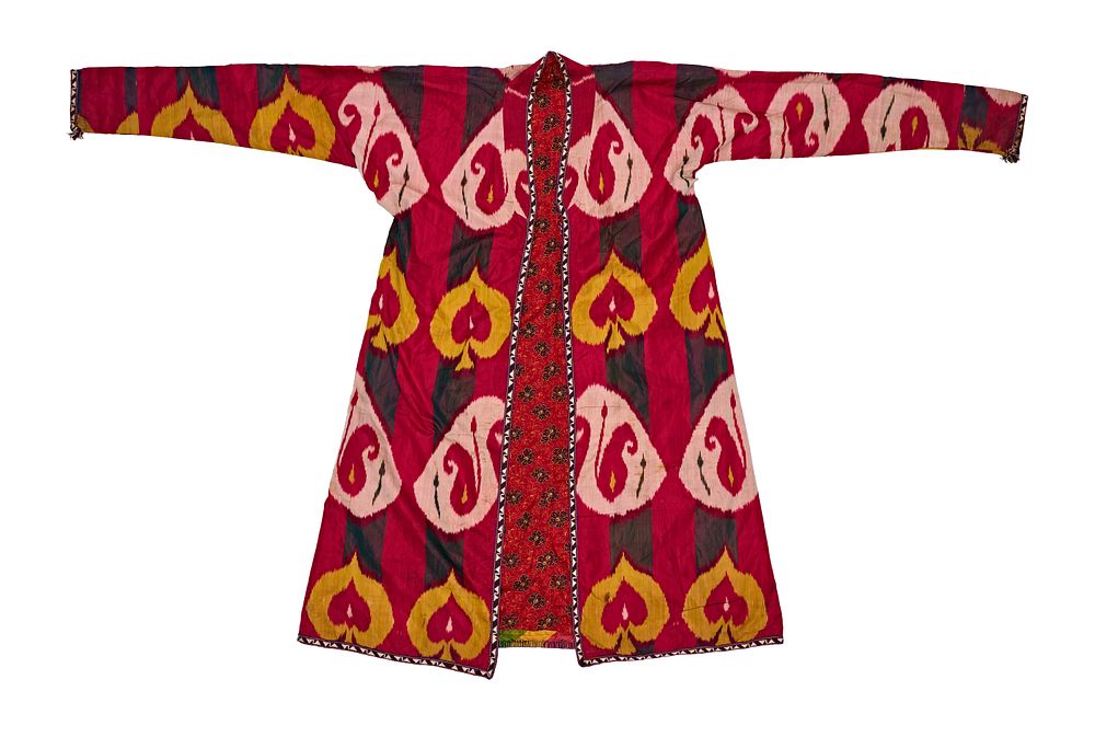 Lot 254: AN IKAT CHAPAN ROBE, UZBEKISTAN, 20TH CENTURY