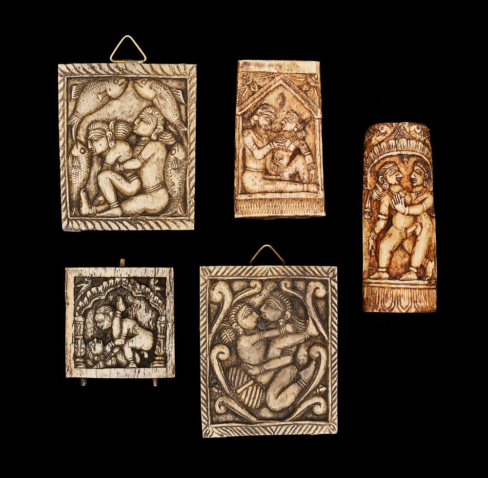 Lot 190: COLLECTION OF FIVE EROTIC ENGRAVED INDIAN BONE, 19TH CENTURY