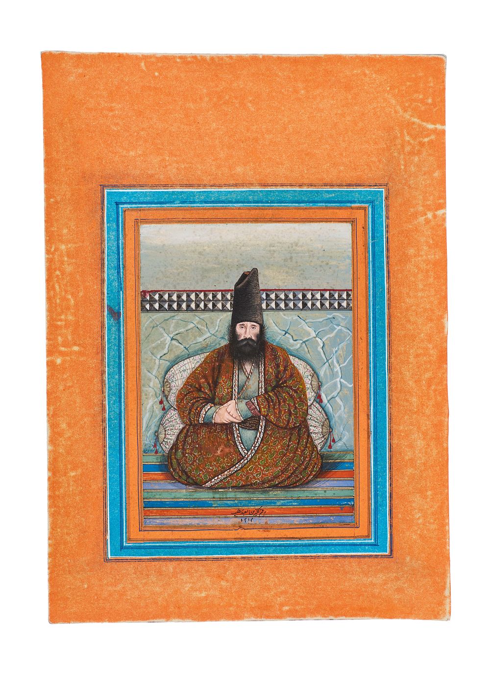 Lot 196: A PORTRAIT OF A SEATED MINISTER SIGNED RAGHAM KAMTARIN ABDALMOTALLEB AND DATED 1214 HIRJI
