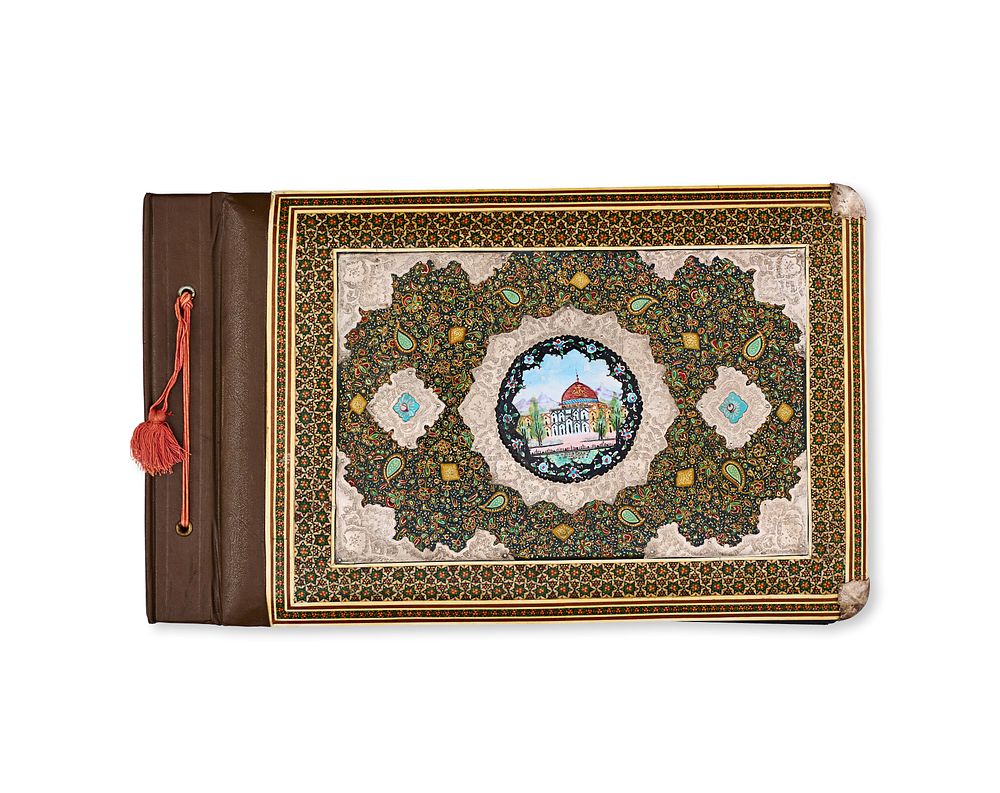 Lot 183: A HAND PAINTED PERSIAN ALBUM, LATE 20TH CENTURY