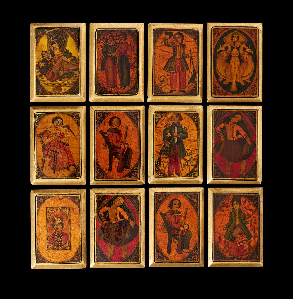 Lot 158: A FINE COLLECTION OF QAJAR LACQUER PAPIER MACHE PLAYING CARDS, PERSIA, 18TH - 19TH CENTURY