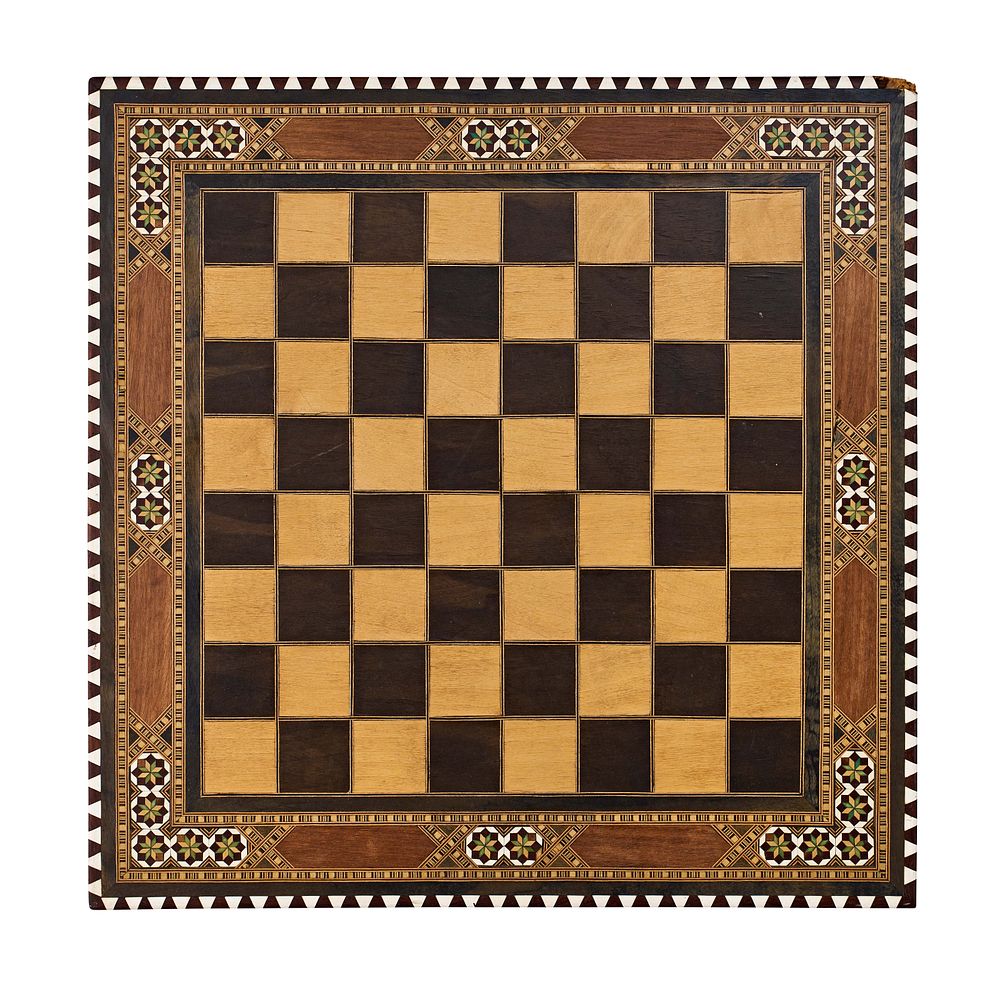 Lot 156: A MOORISH SPANISH INLAID WOODEN CHESS BOARD, EARLY 20TH CENTURY