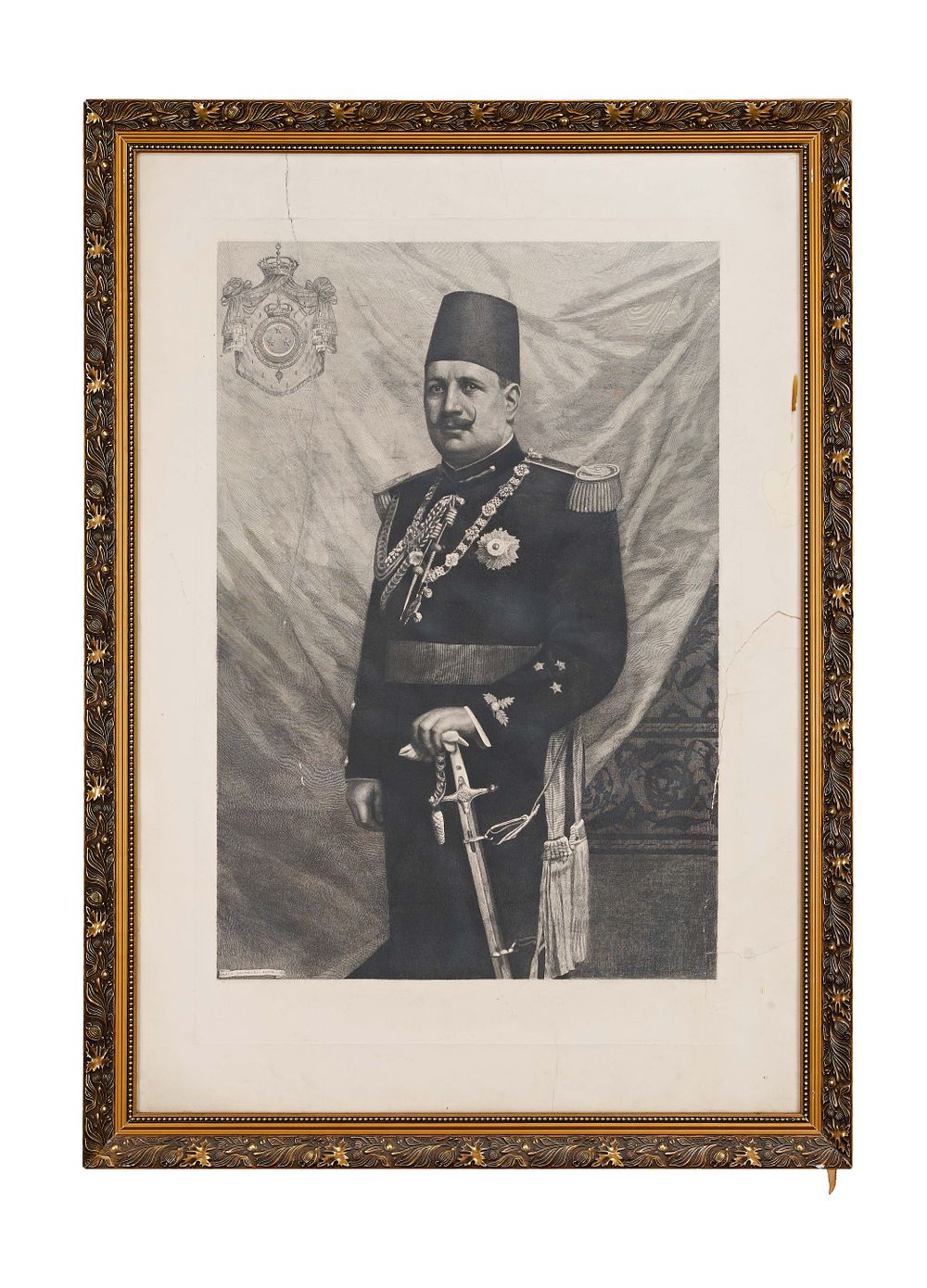 Lot 192: A LARGE LITHOGRAPH PORTRAIT OF KING FUAD I OF EGYPT, SIGNED CARLO GRIMALDI, ROMA, 1929