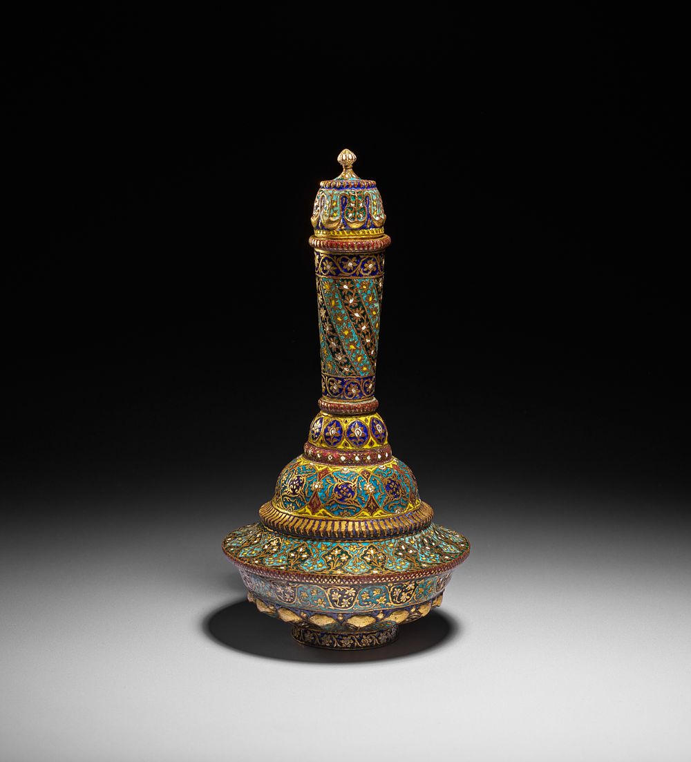 Lot 152: A GILT AND ENAMELLED COVERED VESSEL (SURAHI), NORTH INDIA, KASHMIR, 19TH CENTURY