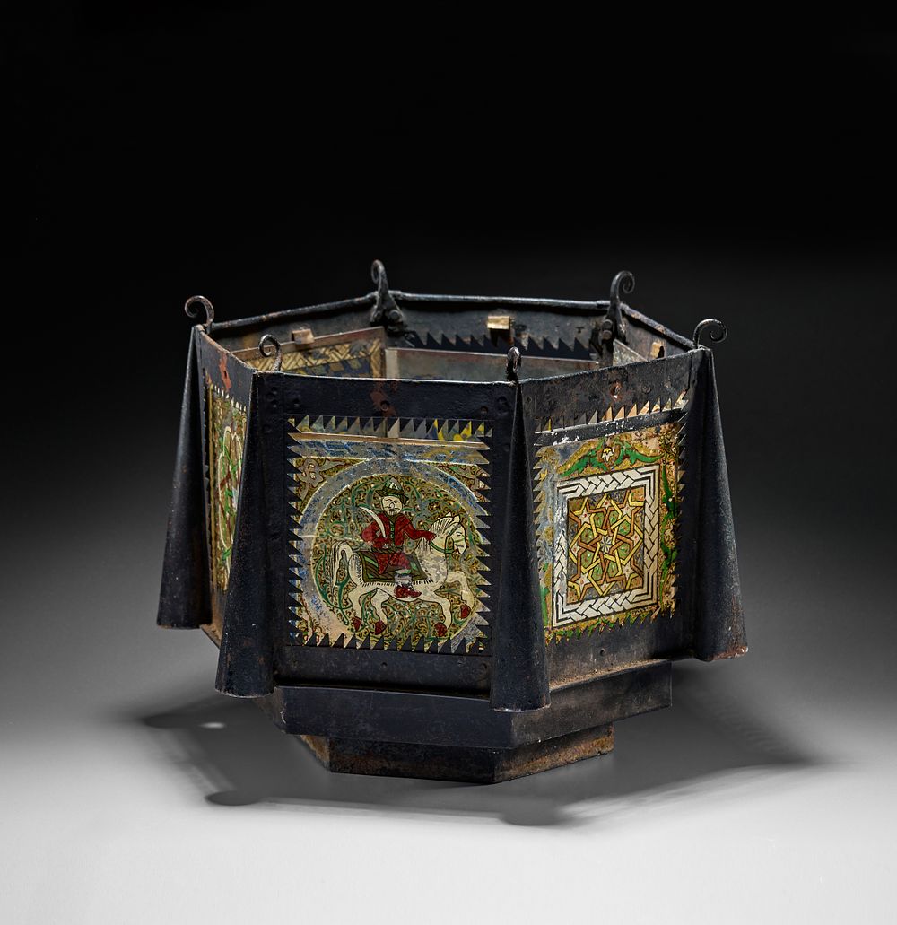 Lot 278: AN AYYUBID REVIVAL MOSQUE LAMP WITH STAINED GLASS PANELS, SYRIA OR EGYPT, 18TH–19TH CENTURY