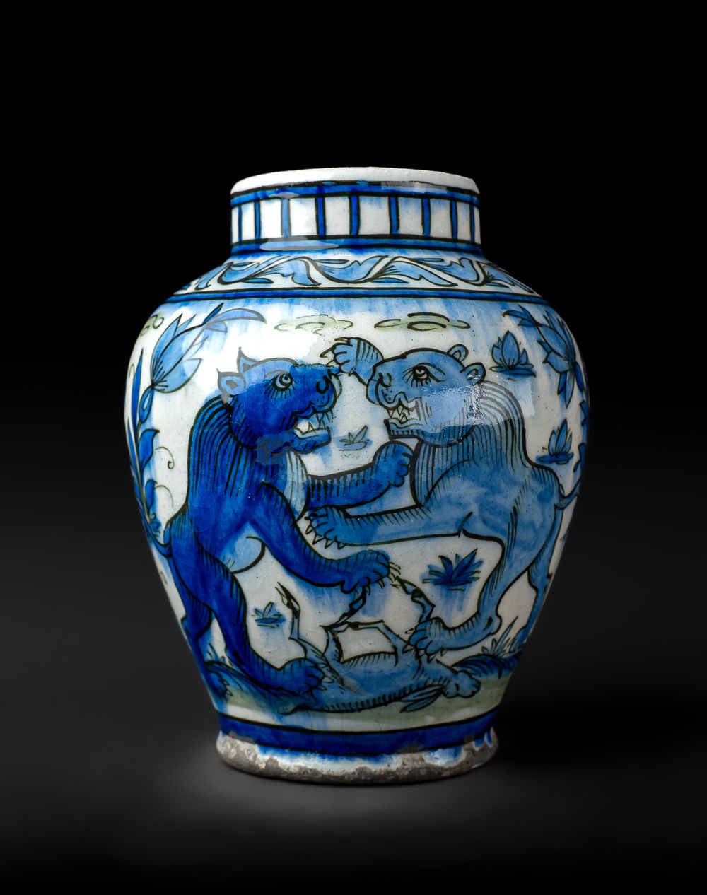 Lot 281: A PICTORIAL QAJAR GLAZED POTTERY VASE, PERSIA TEHRAN, 19TH CENTURY