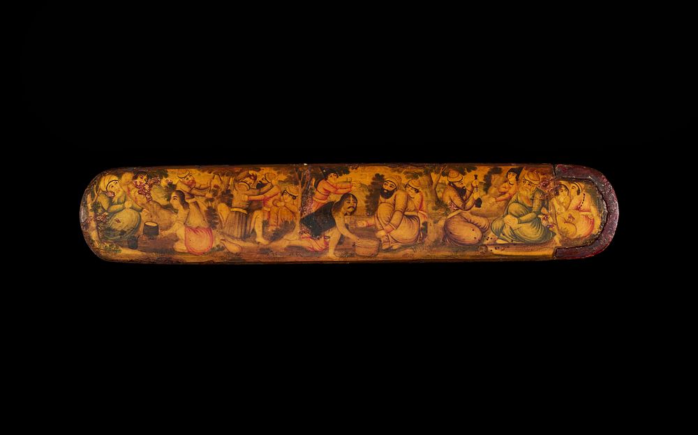 Lot 283: A PICTORIAL LACQUERED PAPIER MACHE PEN BOX / QALAMDAN, PERSIA, 19TH CENTURY