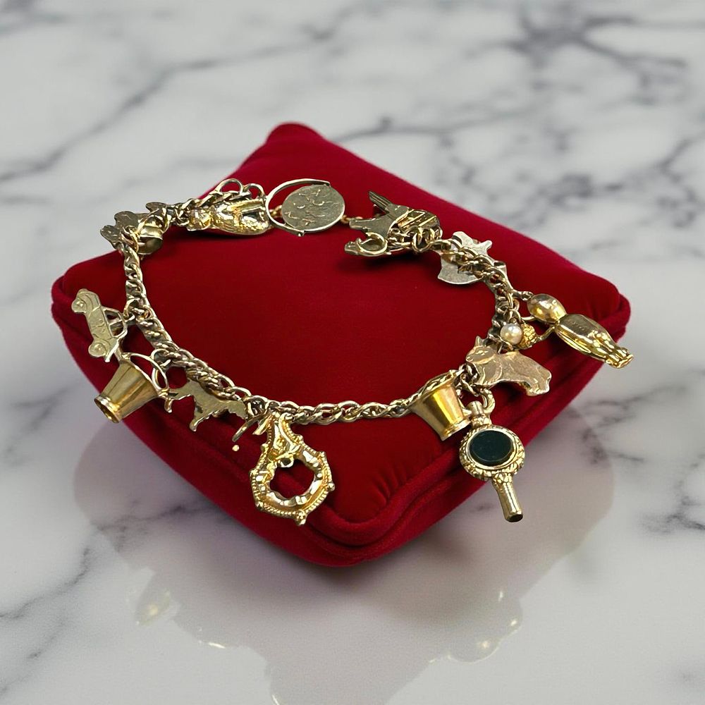Lot 365: 9 ct Gold charm bracelet