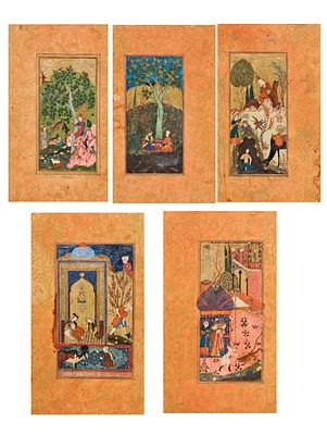 A RARE SET OF FIVE TIMURID MINIATURE PAINTINGS, IRAN, 15TH CENTURY. A rare and beautifully 