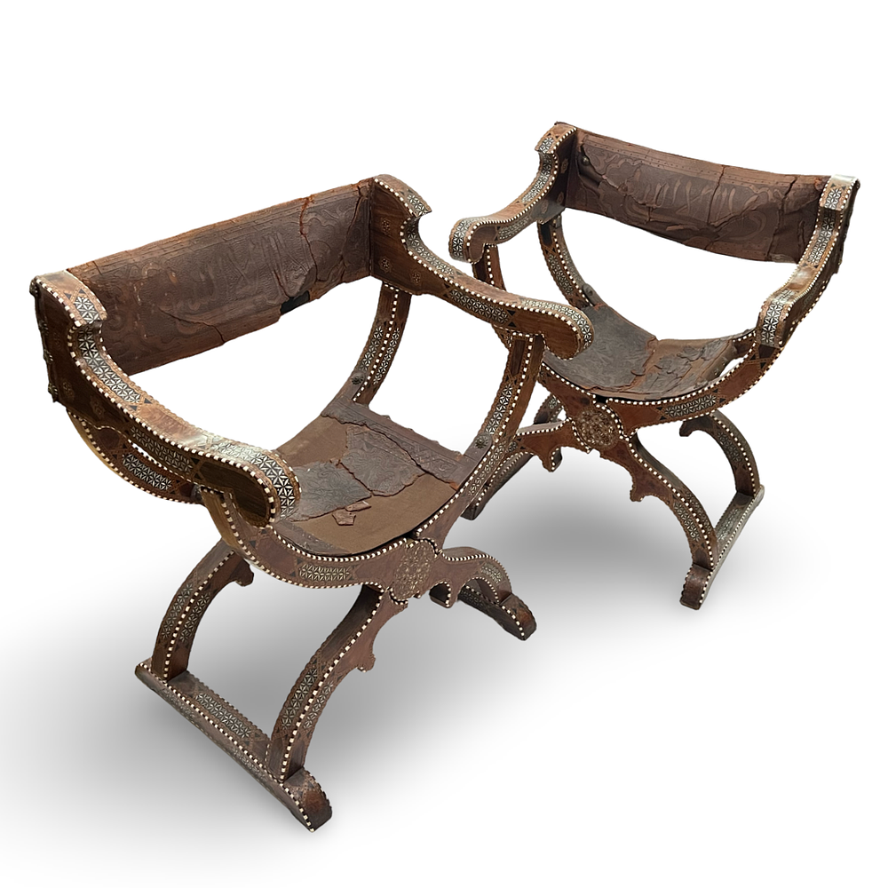 Lot 236: A PAIR OF POST-NASRID FOLDING CHAIRS, SPAIN, 19TH CENTURY