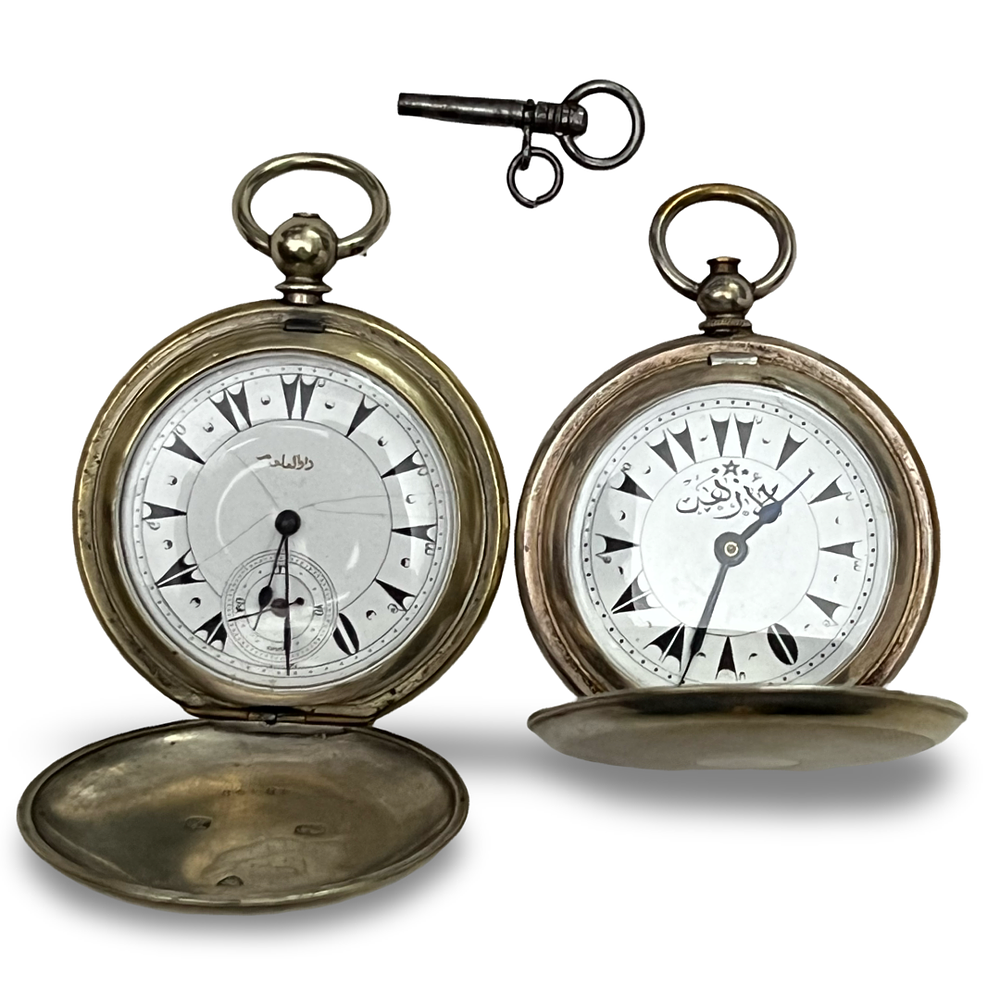 Lot 56: TWO VICTORIAN WHITE METAL MADE FOR THE EGYPTIAN MARKET POCKET WATCHES, 19TH CENTURY