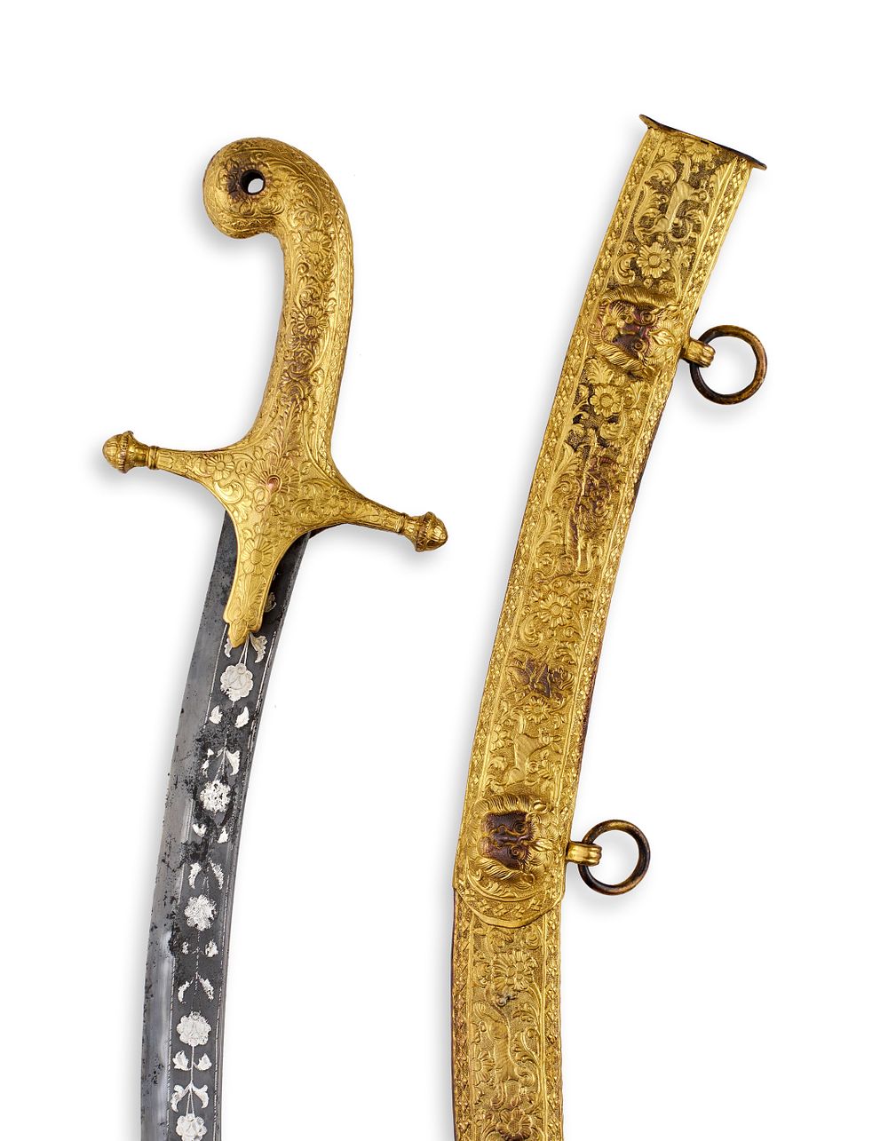 Lot 108: A KUTCH GILT-COPPER HILTED STEEL SWORD (SHAMSHIR), WESTERN INDIA, 19TH CENTURY