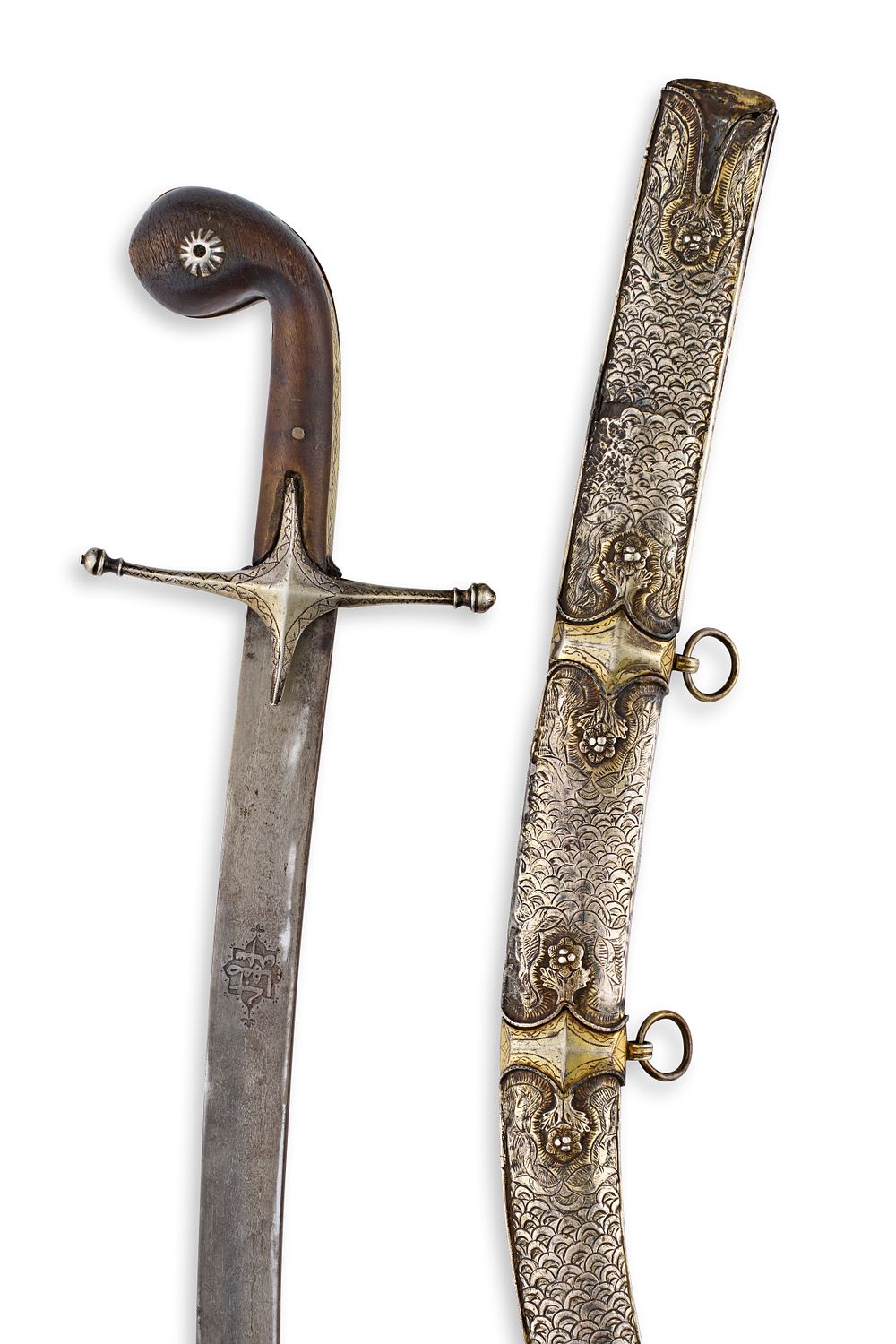 Lot 116: A SILVER PERSIAN SHAMSHIR SWORD SIGNED ASAD ALLAH, 17TH CENTURY