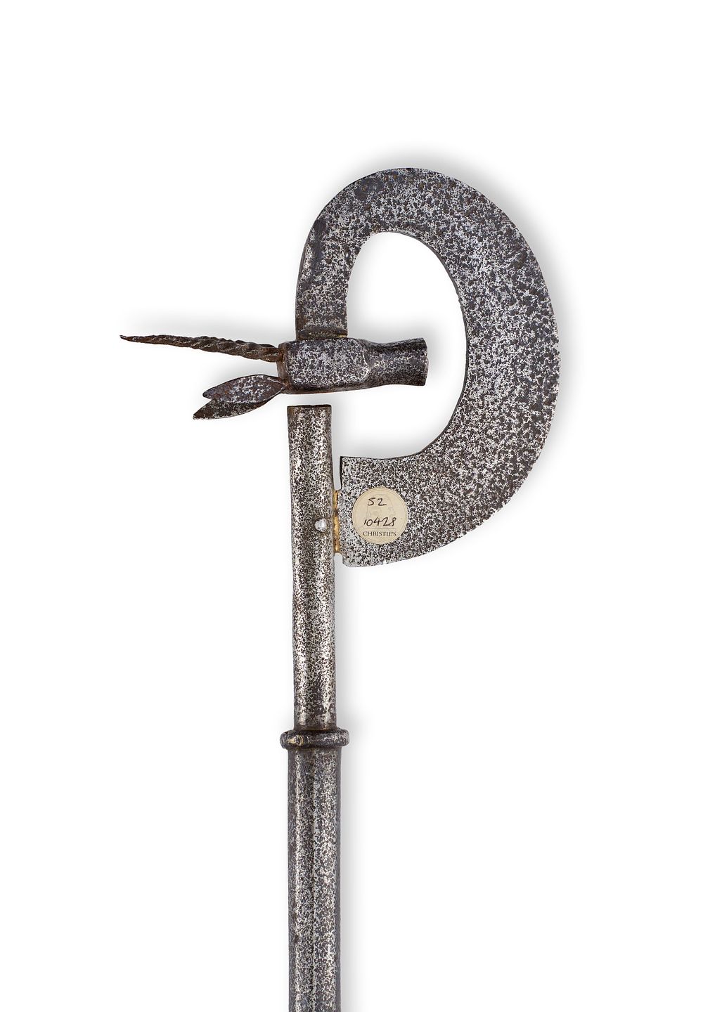 Lot 111: AN INDO-PERSIAN ANIMAL-HEADED COMBINATION AXE AND HAMMER, 18TH - 19TH CENTURY