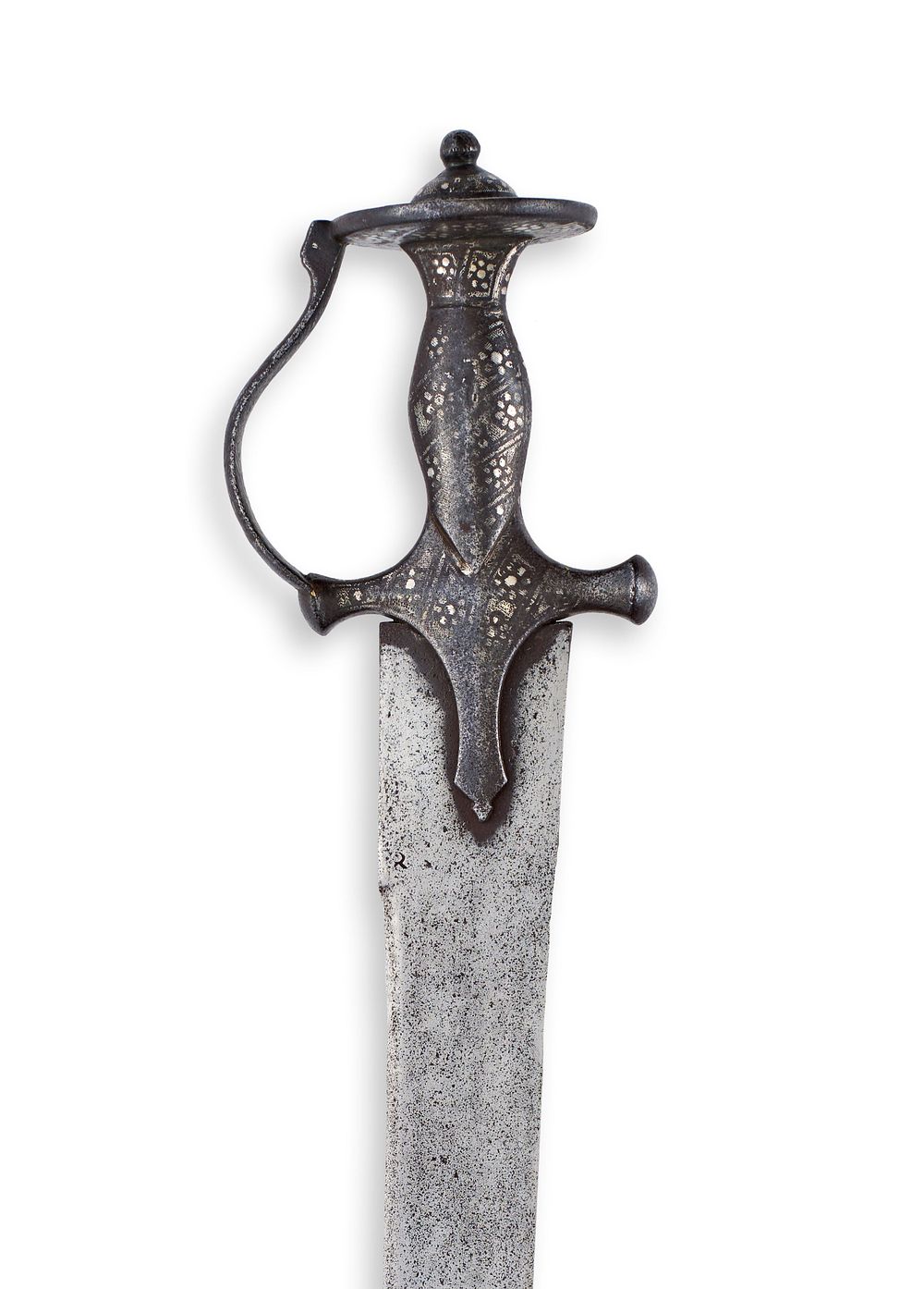 Lot 113: AN INDIAN FIRANGI SWORD WITH SILVER KOFTGARI HILT, 19TH CENTURY