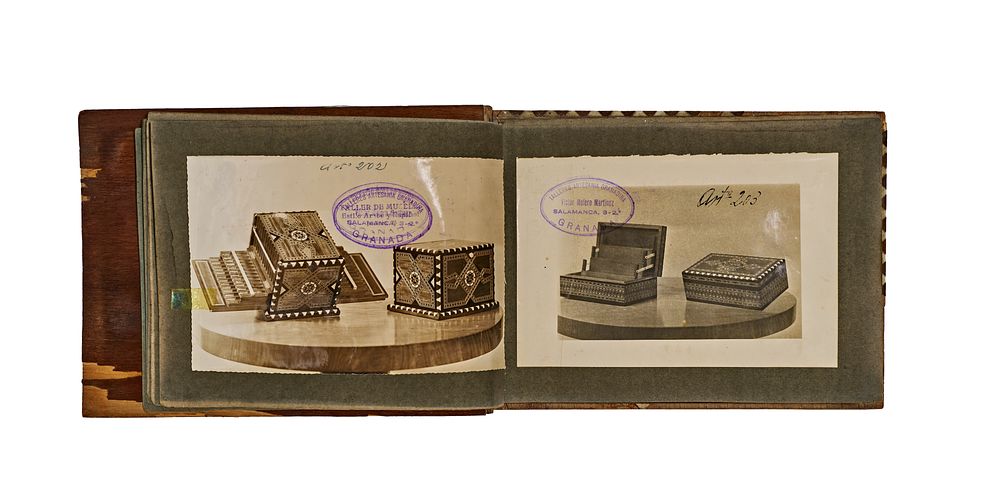 Lot 244: A SPANISH WOOD AND TARACEA MARQUETRY SALES CATALOG FOR TALLERES DE ARTESANIA GRANADINA VICTOR MOLERO MARTINEZ, 19TH CENTURY