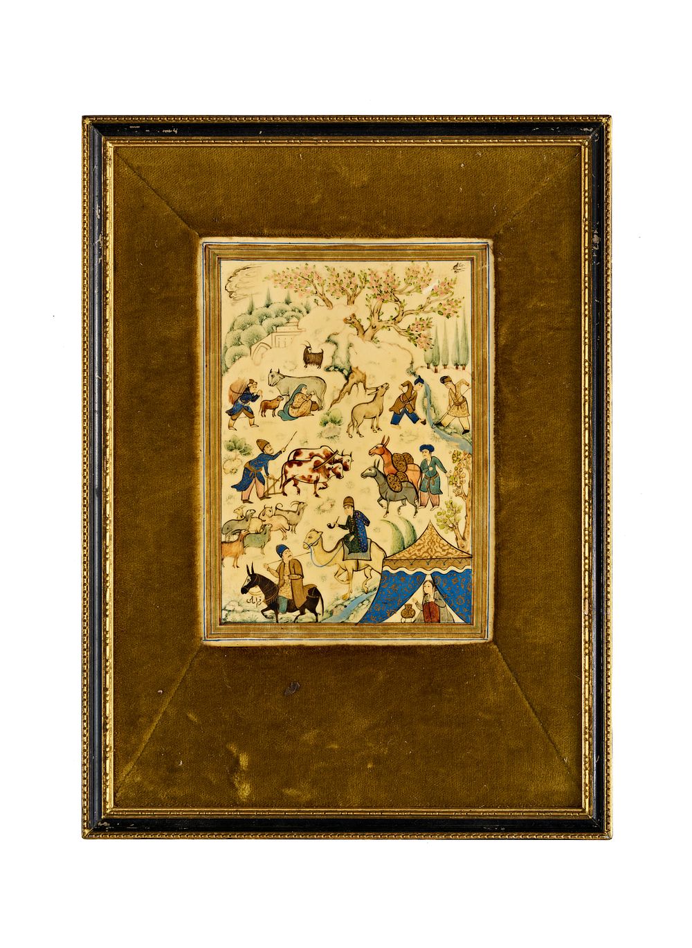 Lot 213: A PERSIAN MINIATURE PAINTING DEPICTING A PASTORAL SCENE, SIGNED IMAMI, 20TH CENTURY