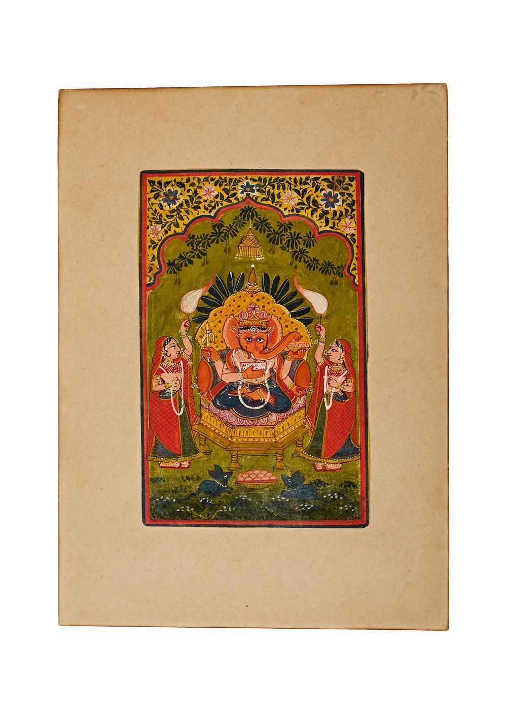 Lot 151: A RAJASTHAN MINIATURE PAINTING OF LORD GANESHA, INDIA, 18TH - 19TH CENTURY
