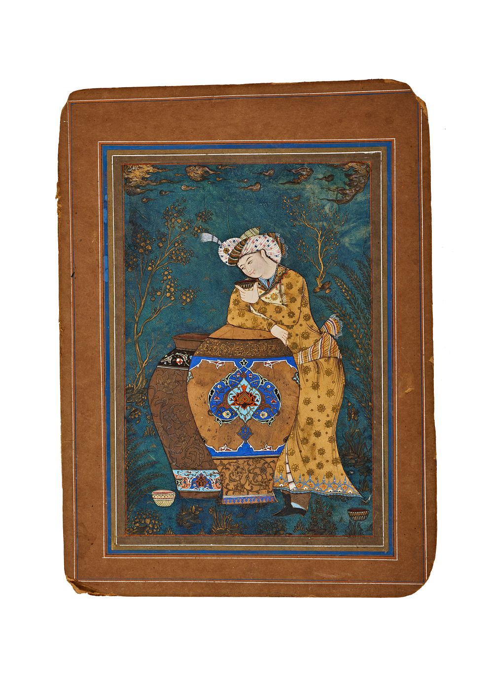 Lot 156: AN INDO-PERSIAN MINIATURE PAINTING OF A YOUTH DRINKING WINE, 18TH - 19TH CENTURY