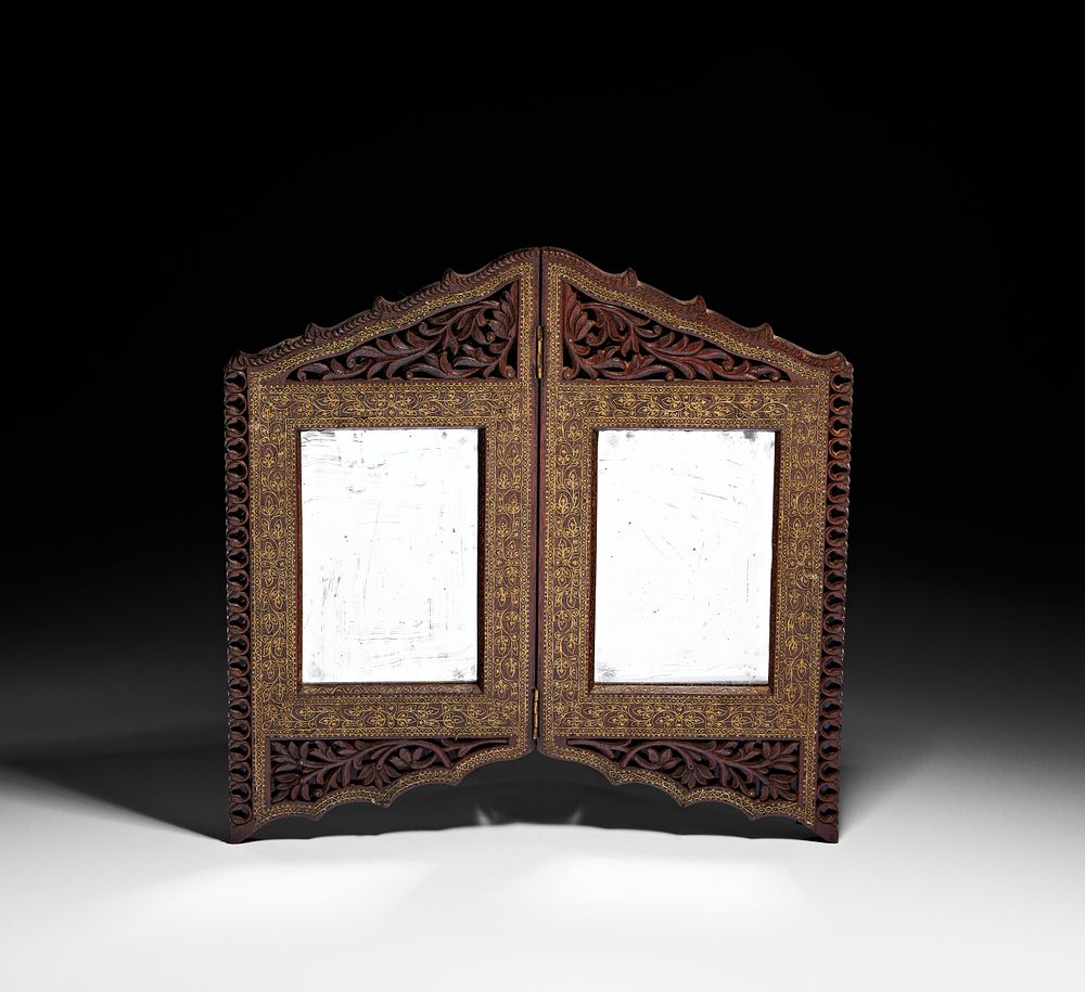 Lot 298: A DOUBLE SIDED ANGLO-INDIAN BRASS INLAID WOOD FOLDING PICTURE FRAMES, 19TH - 20TH CENTURY