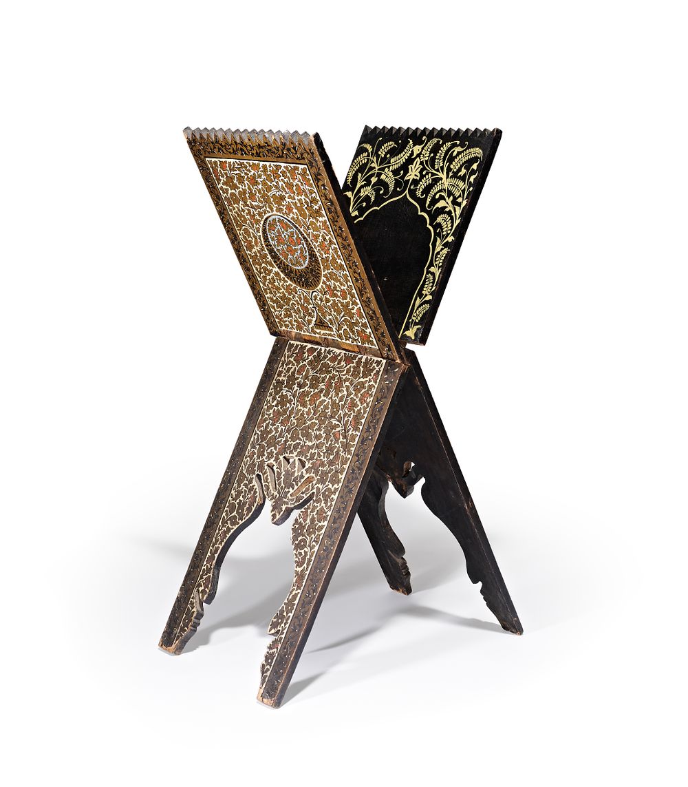 Lot 33: A PAINTED WOOD QUR'AN STAND RAHALA, INDIA, PROBABLY KASHMIR, EARLY 20TH CENTURY