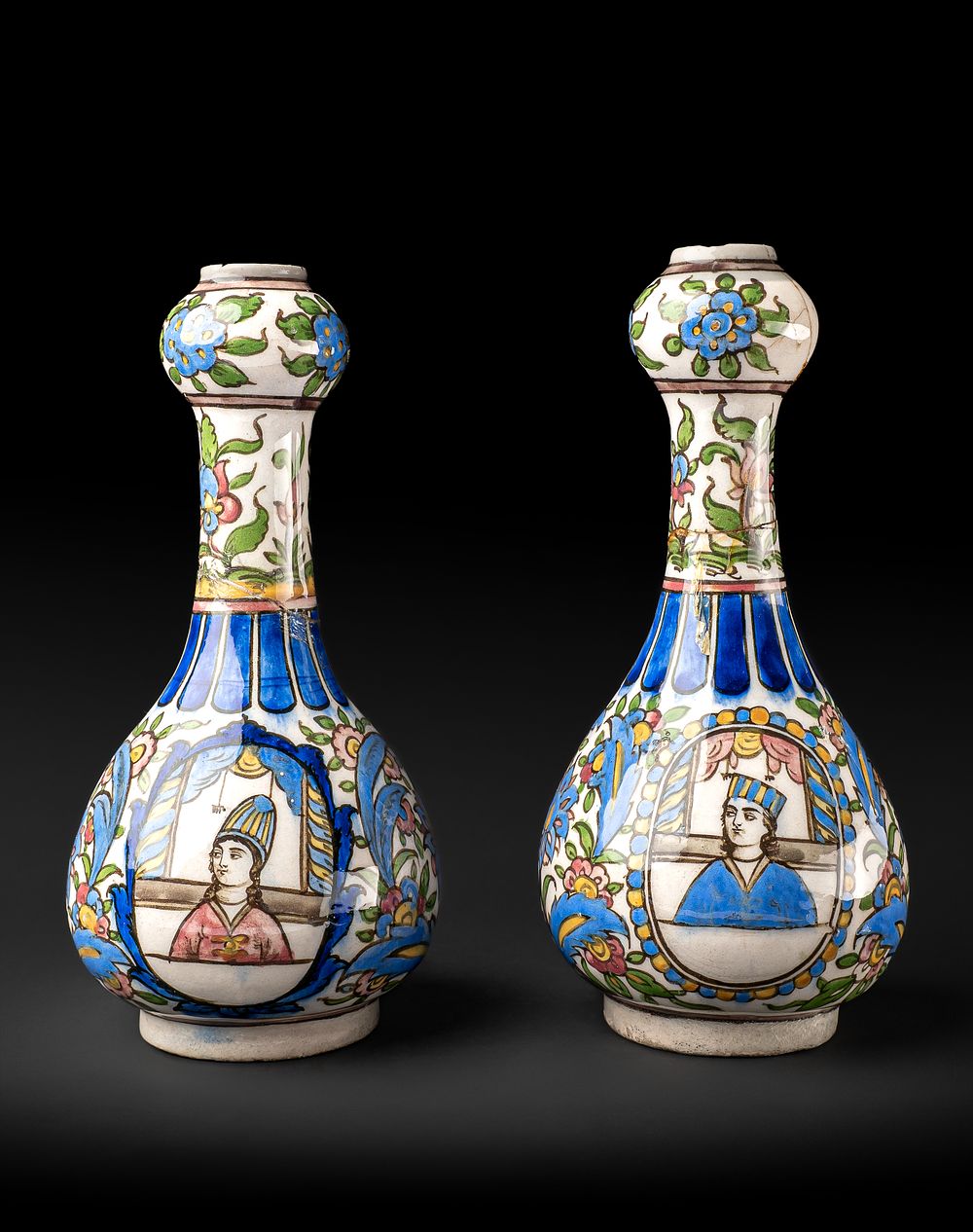 Lot 316: A PAIR OF QAJAR GLAZED POTTERY VASES, PERSIA TEHRAN, 19TH CENTURY