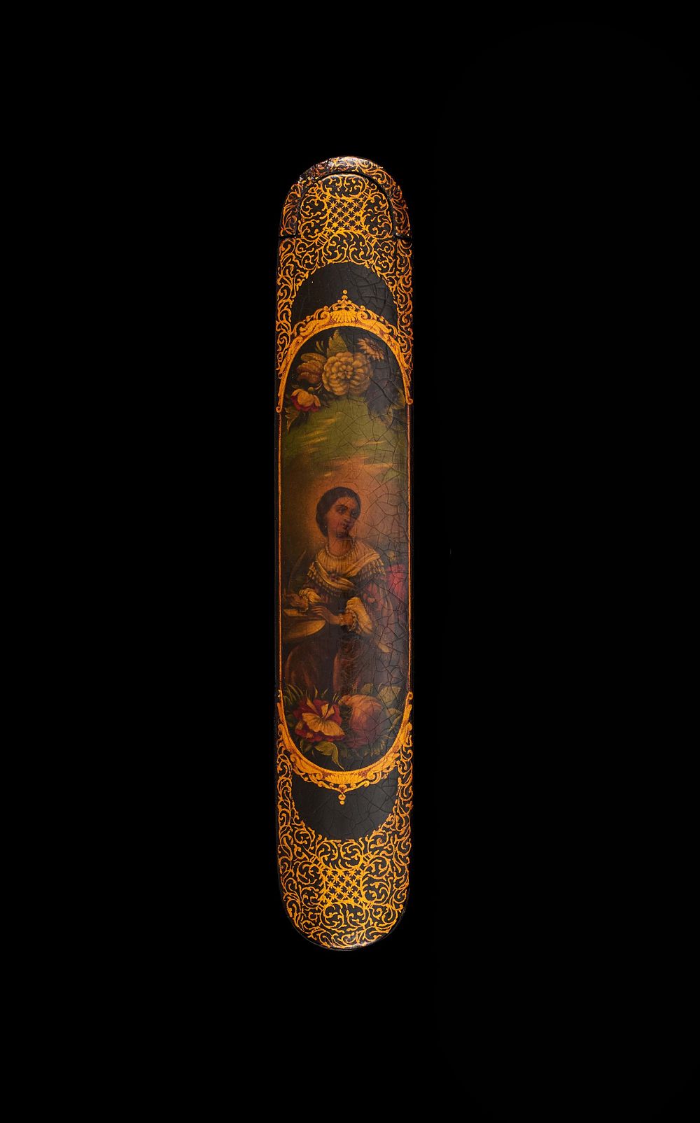 Lot 197: A PERSIAN LACQUERED PAPIER MACHE PEN BOX / QALAMDAN, 19TH CENTURY