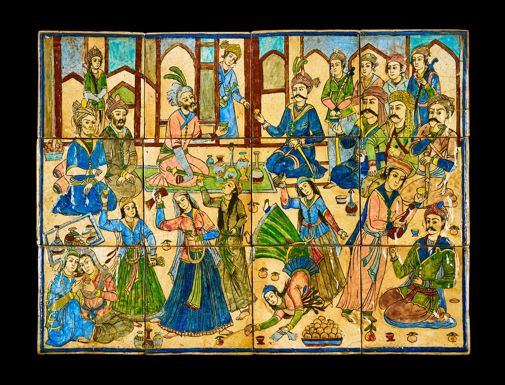 Lot 104: A TWELVE-PIECE PERSIAN TILE PANEL, 20TH CENTURY