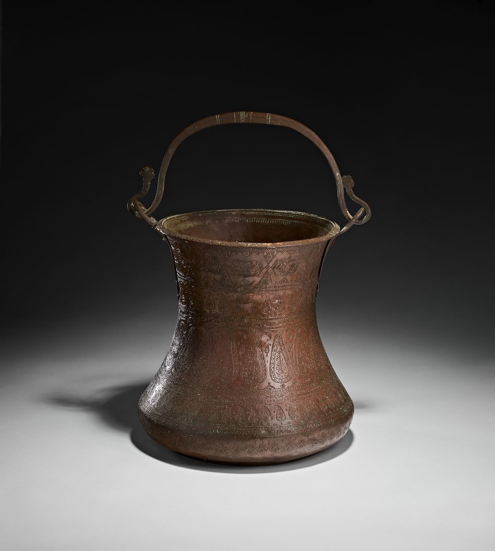 Lot 321: A Large Persian Etched Copper Bucket, Iran, 19th-20th Century