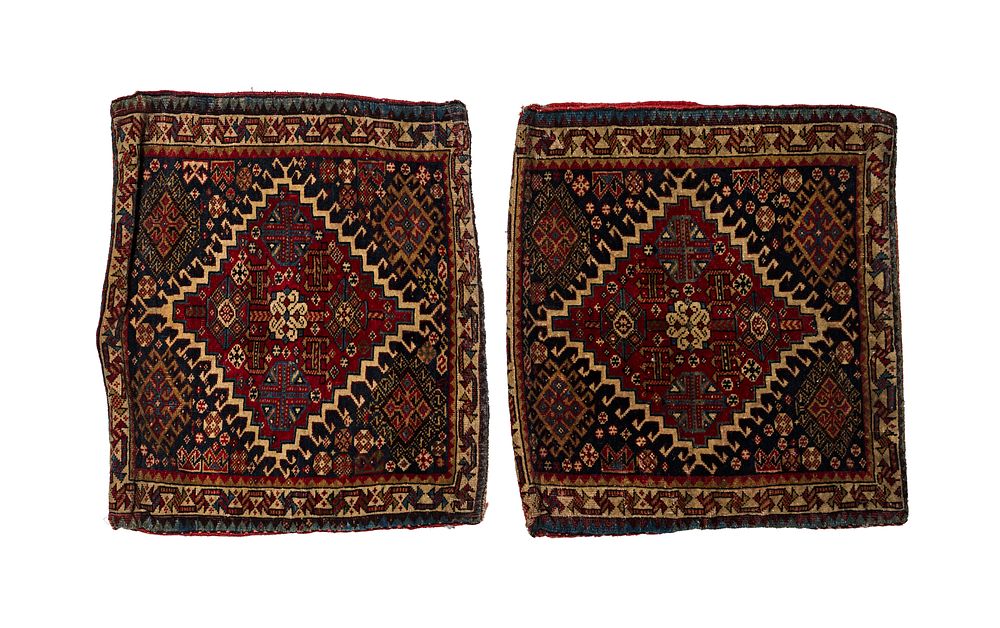Lot 328: A PAIR OF ANTIQUE PERSIAN TRIBAL WOOL KHORJIN FACES RUGS