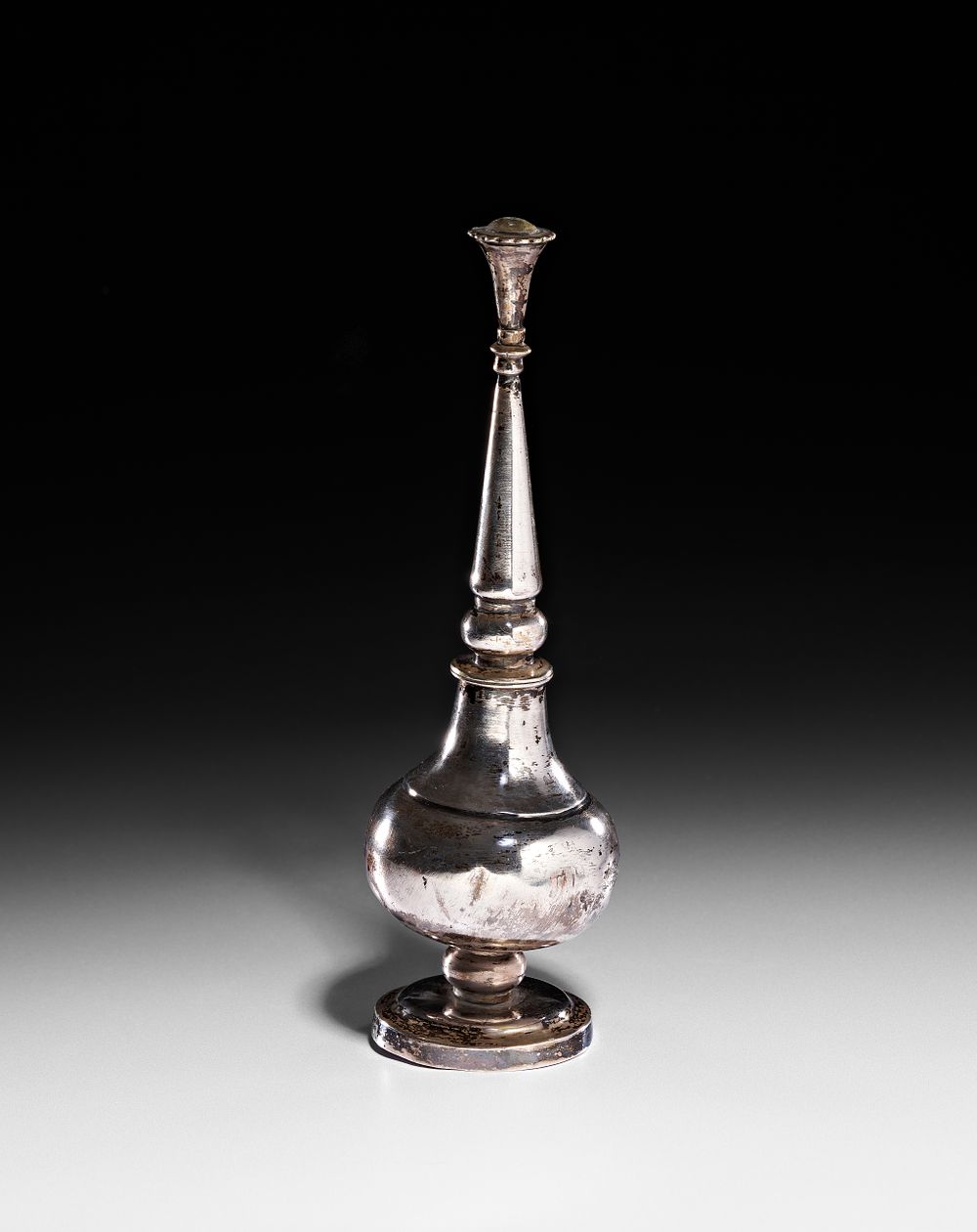 Lot 347: A RARE SIGNED JEWISH IRAQI SILVER ROSE-WATER SPRINKLER, 19TH CENTURY