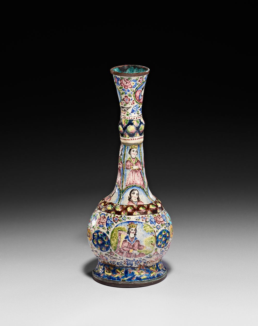 Lot 351: A QAJAR MINAKARI ENAMEL ON COPPER VASE, PERSIAN, 19TH CENTURY