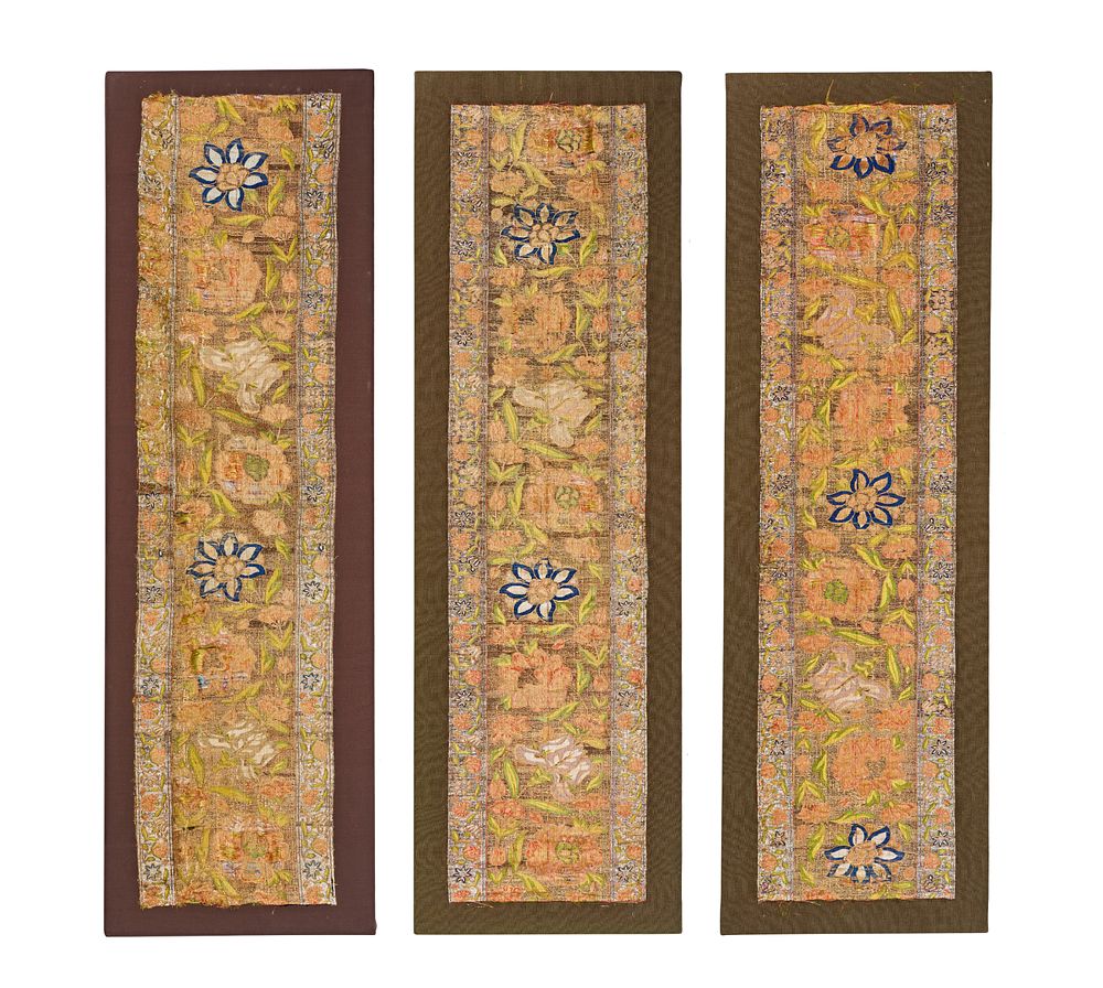 Lot 231: Three Safavid Silk and Metallic Thread Orphreys Textiles, Persia, 17th Century