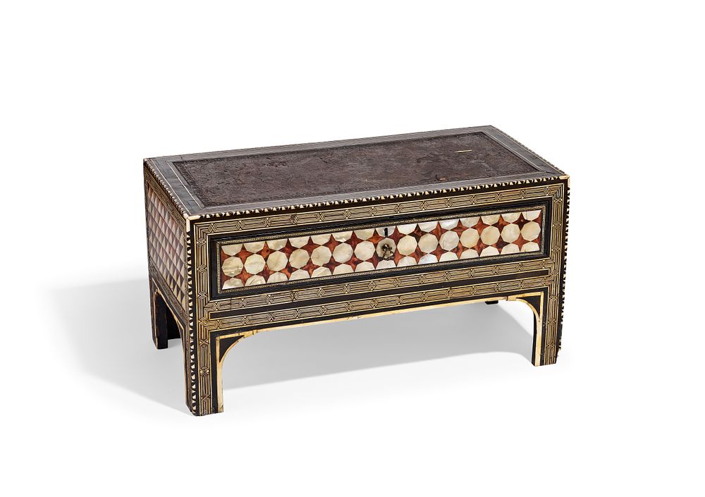 Lot 184: AN OTTOMAN TORTOISESHELL AND MOTHER-OF-PEARL INLAID SCRIBES TABLE, TURKEY, 17TH - 18TH CENTURY
