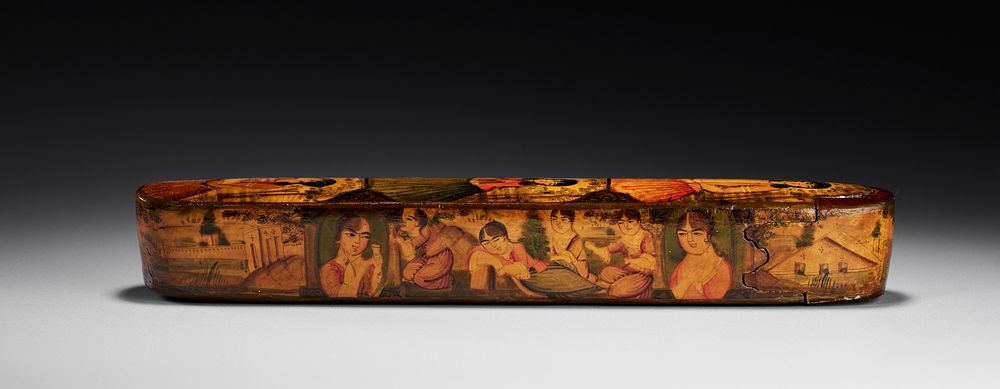 Lot 152: A PERSIAN QAJAR LACQUERED PAPIER-MACHE PEN BOX QALAMDAN, 19TH CENTURY