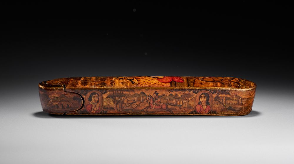 Lot 154: APERSIAN QAJAR LACQUERED PAPIER-MACHE PEN BOX QALAMDAN, 19TH CENTURY