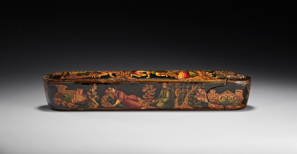 Lot 155: A PERSIAN QAJAR LACQUERED PAPIER-MACHE PEN BOX QALAMDAN, 19TH CENTURY