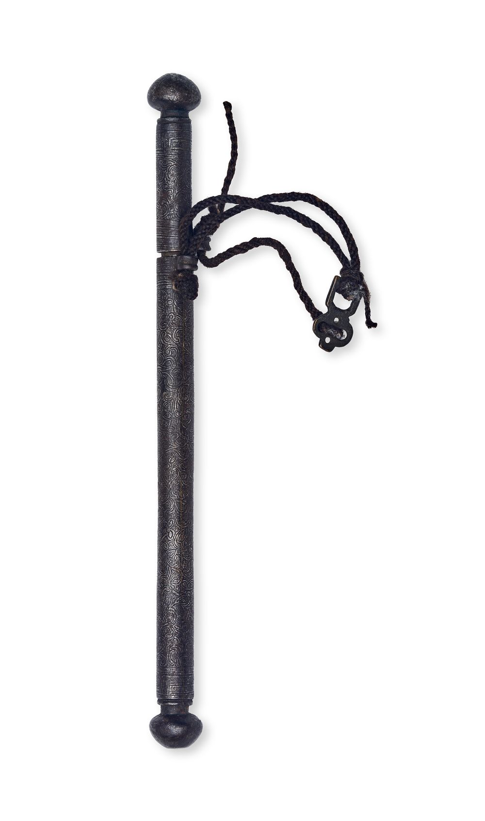 Lot 164: A SILVER INLAID BRONZE MACE, TIBETAN OR KOREAN, 19TH CENTURY