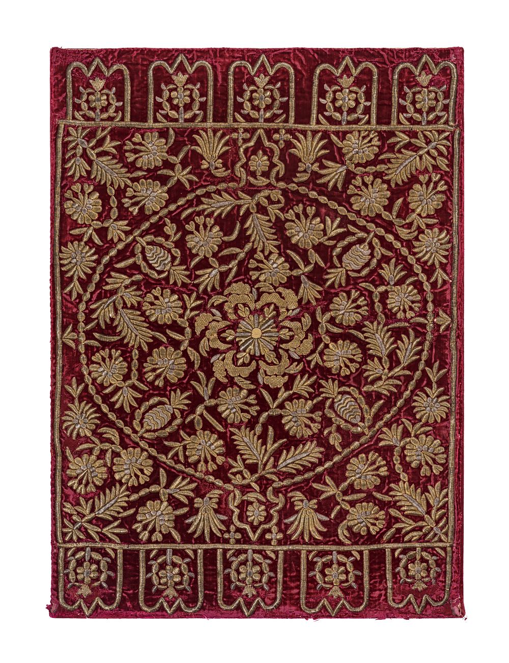 Lot 216: AN OTTOMAN SILK VELVET AND METAL THREAD TEXTILE PANEL, PROBABLY BURSA, TURKEY, 18TH CENTURY